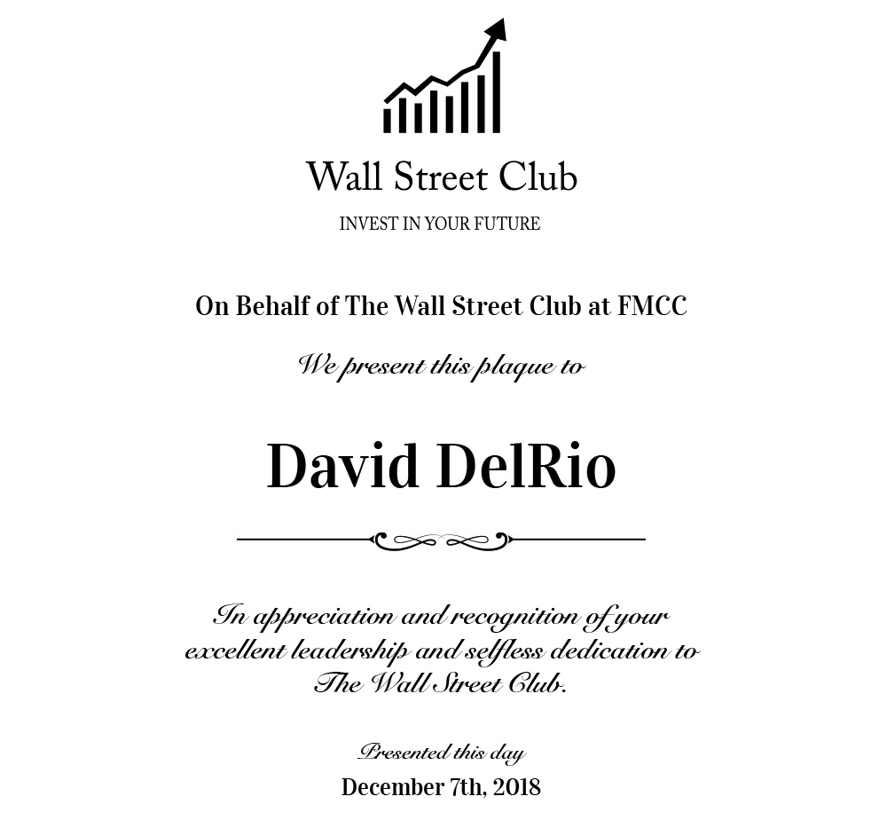  Wall Street Club Plaque Design